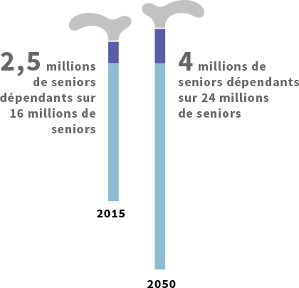 en 2050 4 millions de seniors dépendants sur 24 millions de seniors